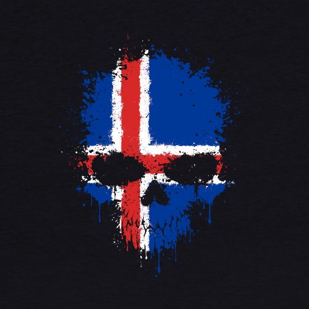 Chaotic Icelandic Flag Splatter Skull by jeffbartels